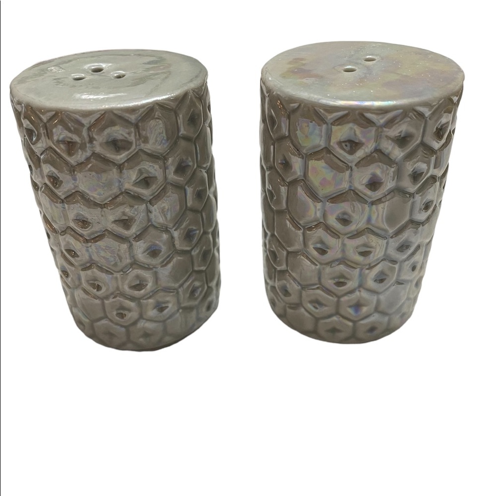 Iridescent Gray Salt and Pepper Shakers—NWOT
